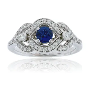 Sapphire Centered Diamond Accented Engagement Ring