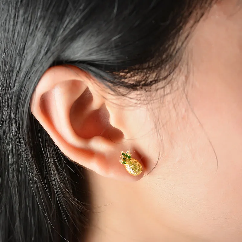 Sapphire, Tsavorite and Diamond Pineapple Earrings
