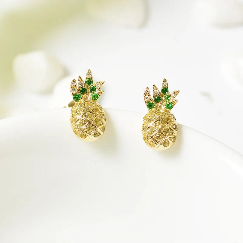 Sapphire, Tsavorite and Diamond Pineapple Earrings