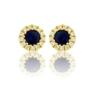 Sapphire with Diamond Halo Stud Earrings