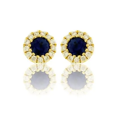 Sapphire with Diamond Halo Stud Earrings