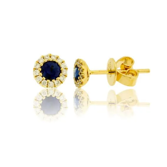 Sapphire with Diamond Halo Stud Earrings