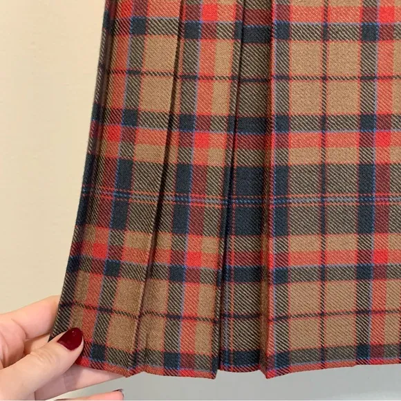 Scottish Clanwear wool red Brown and Black Pleated Midi Skirt vintage sz 12