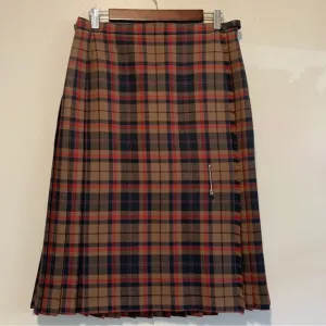 Scottish Clanwear wool red Brown and Black Pleated Midi Skirt vintage sz 12