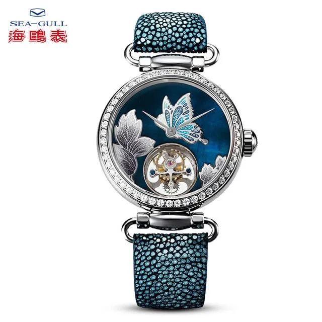 SEA-GULL manual mechanical watch with Tourbillon in floral design Calibre : ST8000 Model : 713.18.8100L (white dial) 713.38.8100L (blue dial)