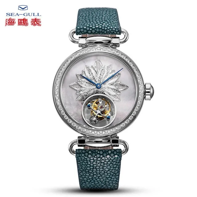 SEA-GULL manual mechanical watch with Tourbillon in floral design Calibre : ST8000 Model : 713.18.8100L (white dial) 713.38.8100L (blue dial)