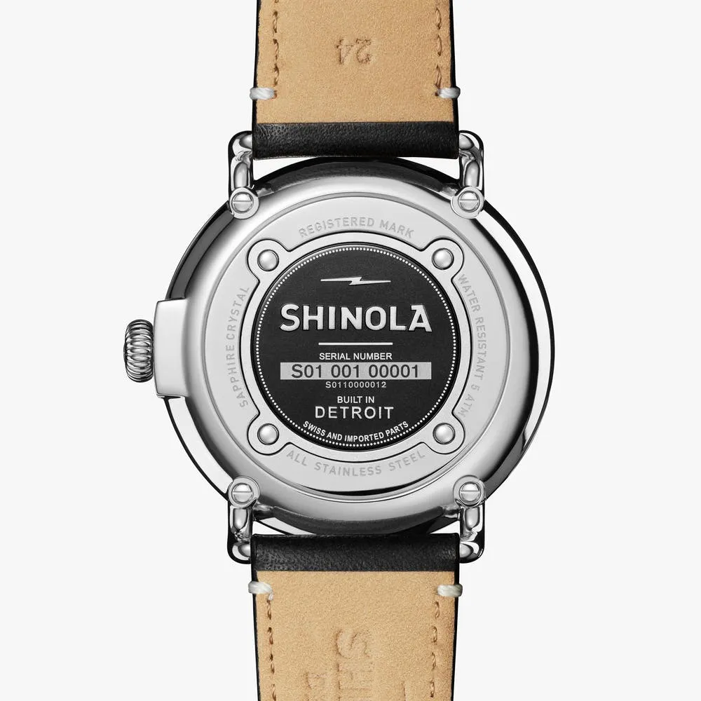 Shinola The Runwell 47mm Black Leather Strap Black Dial Mens Watch S0110000012