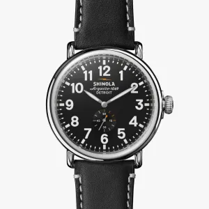 Shinola The Runwell 47mm Black Leather Strap Black Dial Mens Watch S0110000012