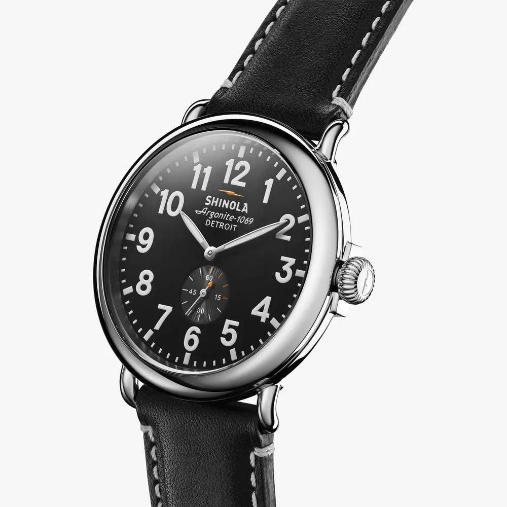 Shinola The Runwell 47mm Black Leather Strap Black Dial Mens Watch S0110000012