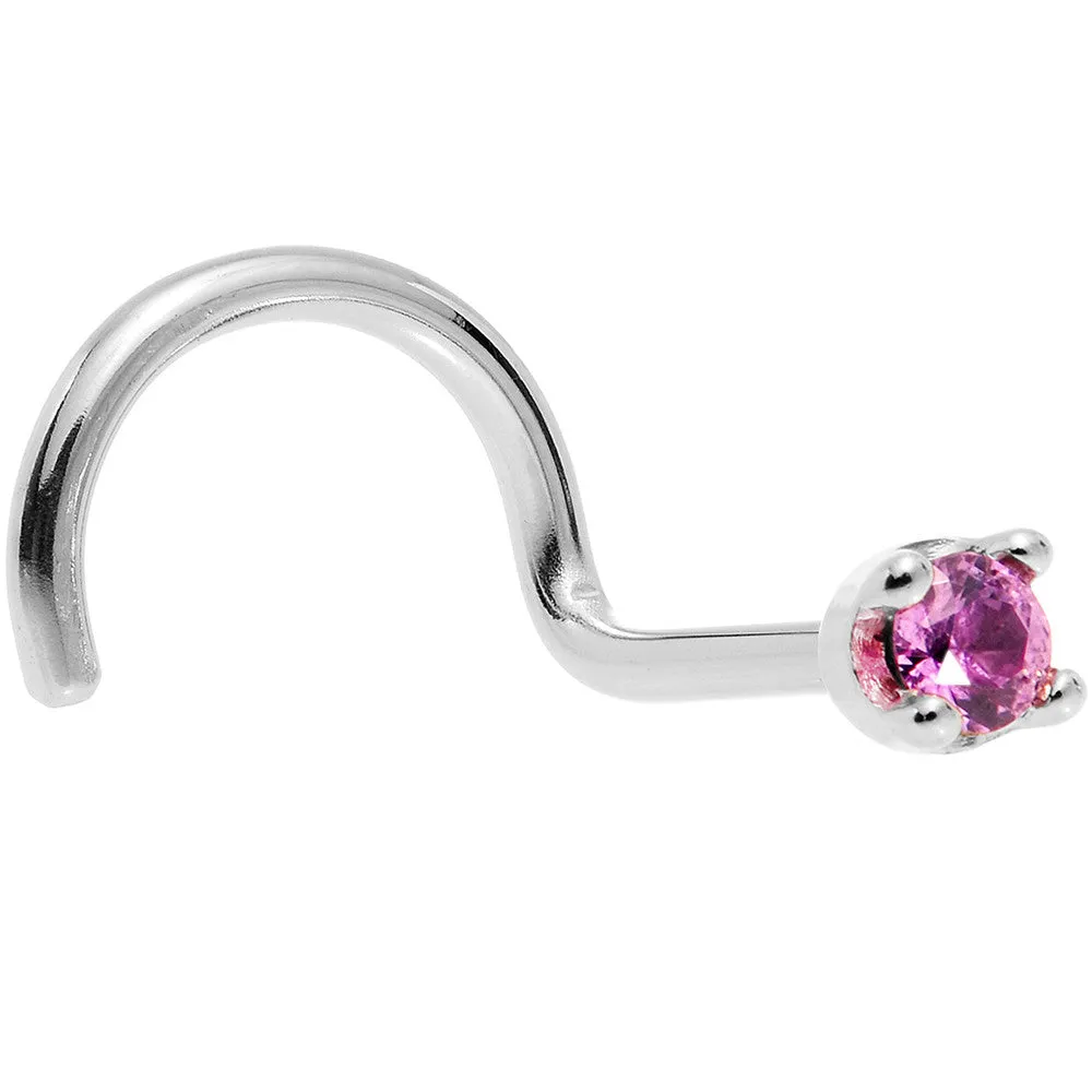 Solid 18KT White Gold 1.5mm Genuine Pink Sapphire Nose Ring