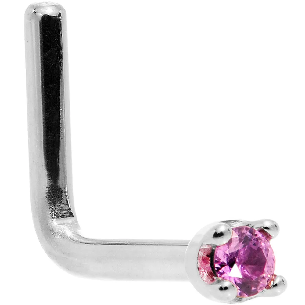 Solid 18KT White Gold 1.5mm Genuine Pink Sapphire Nose Ring