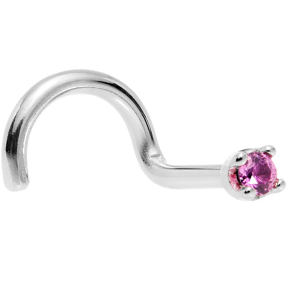 Solid 18KT White Gold 1.5mm Genuine Pink Sapphire Nose Ring