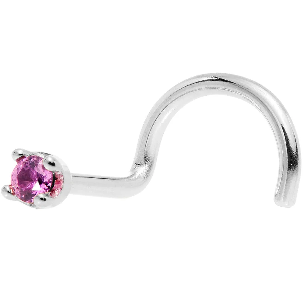 Solid 18KT White Gold 1.5mm Genuine Pink Sapphire Nose Ring