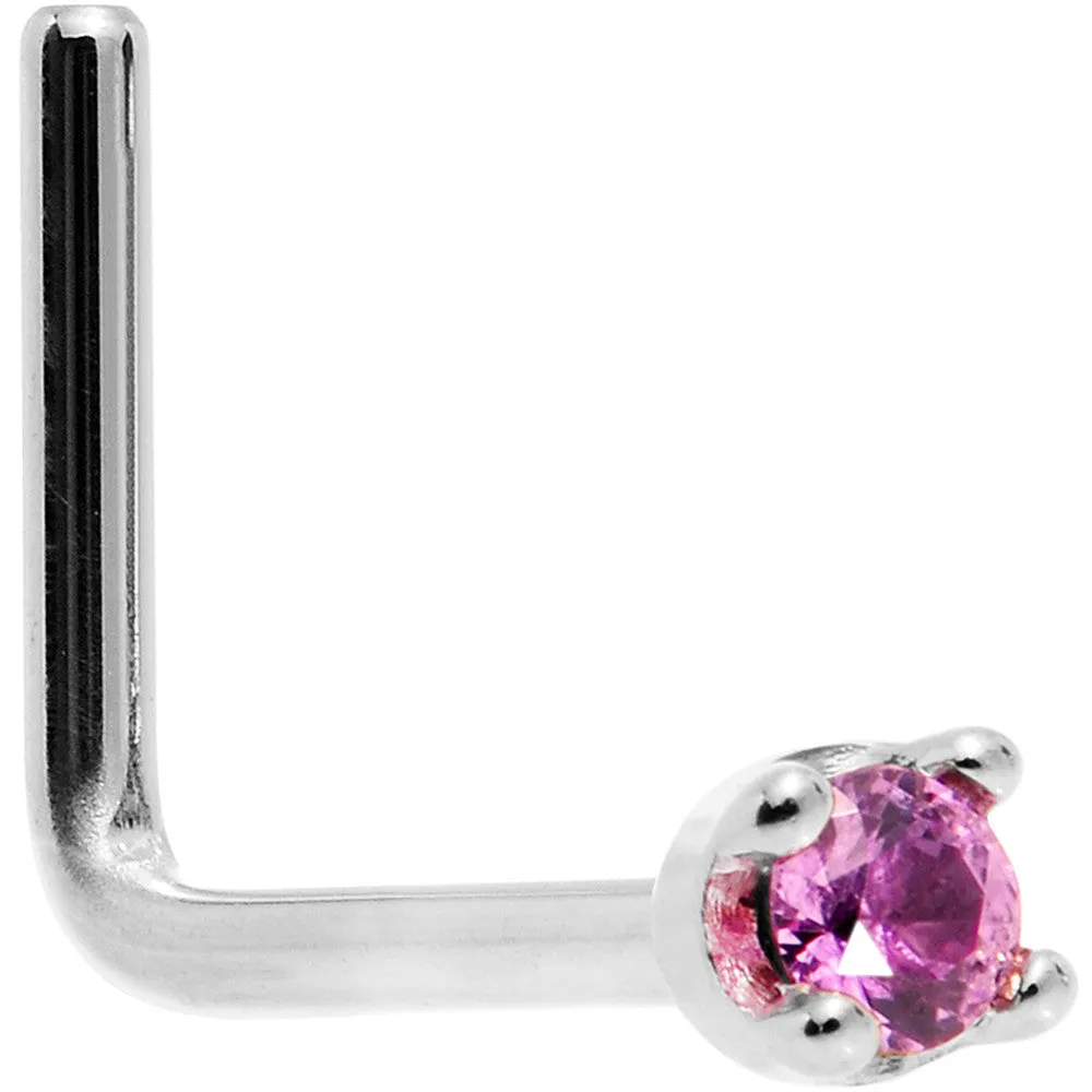 Solid 18KT White Gold 1.5mm Genuine Pink Sapphire Nose Ring