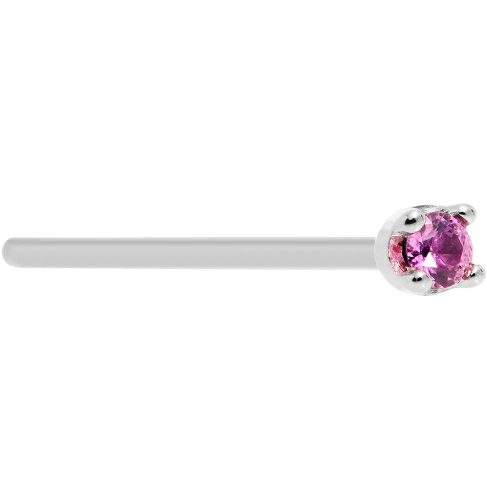 Solid 18KT White Gold 1.5mm Genuine Pink Sapphire Nose Ring
