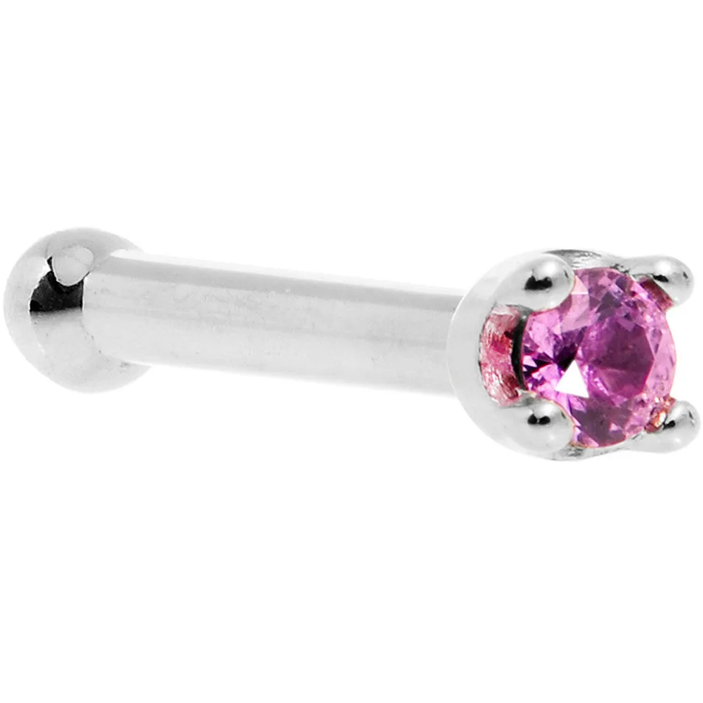 Solid 18KT White Gold 1.5mm Genuine Pink Sapphire Nose Ring