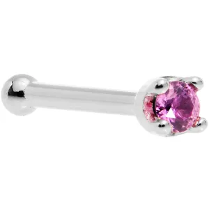 Solid 18KT White Gold 1.5mm Genuine Pink Sapphire Nose Ring