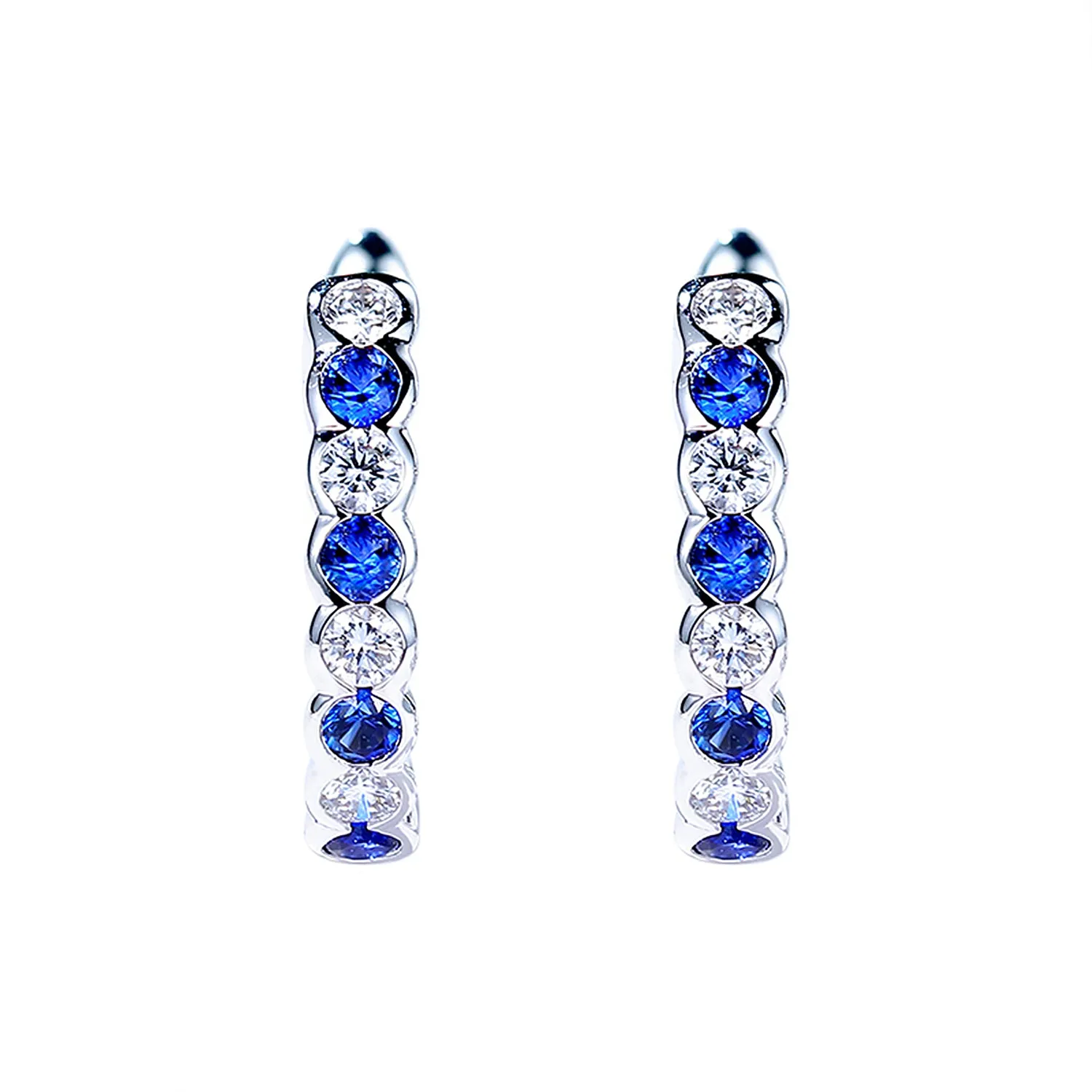 Solid Gold Diamond and Blue Sapphire Hoop Earrings