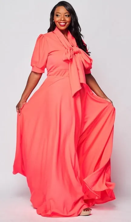 Solid Long Puff Sleeve Dress