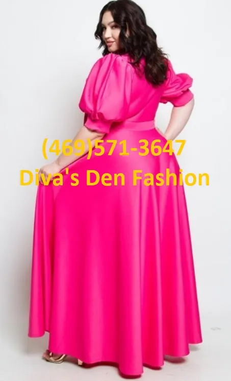 Solid Long Puff Sleeve Dress