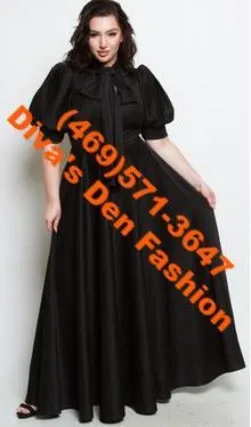 Solid Long Puff Sleeve Dress