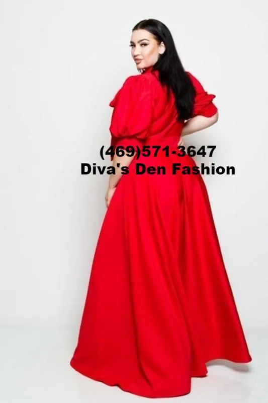 Solid Long Puff Sleeve Dress