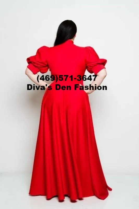 Solid Long Puff Sleeve Dress