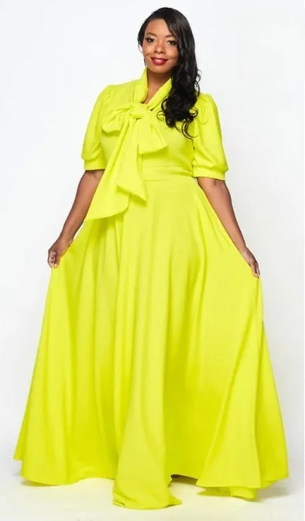 Solid Long Puff Sleeve Dress