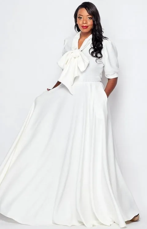 Solid Long Puff Sleeve Dress