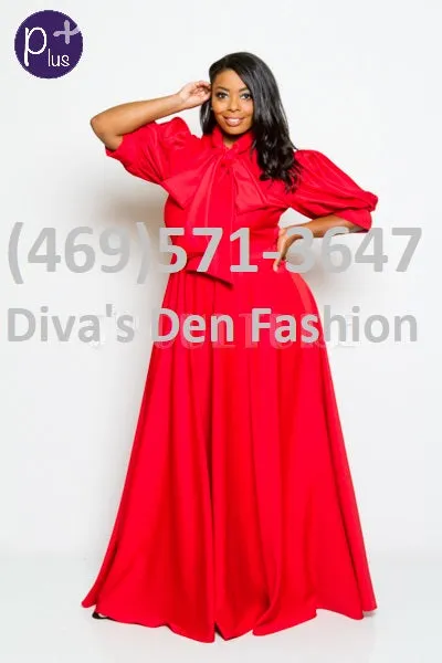 Solid Long Puff Sleeve Dress