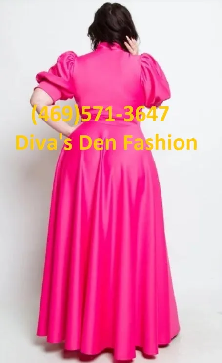 Solid Long Puff Sleeve Dress