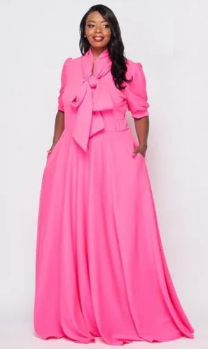 Solid Long Puff Sleeve Dress