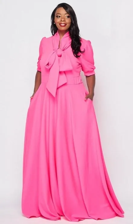Solid Long Puff Sleeve Dress