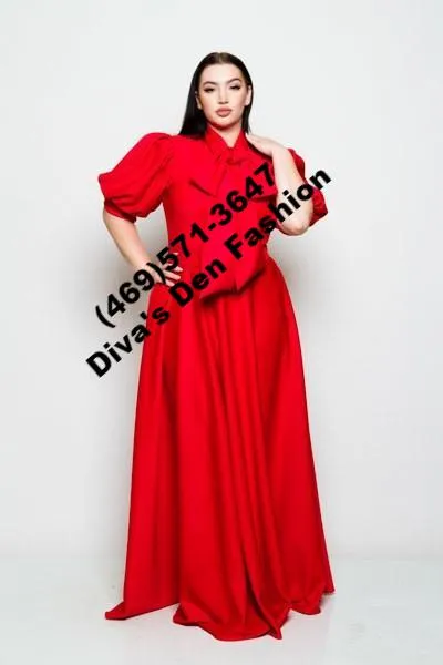 Solid Long Puff Sleeve Dress