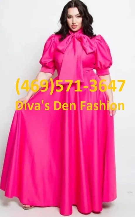 Solid Long Puff Sleeve Dress