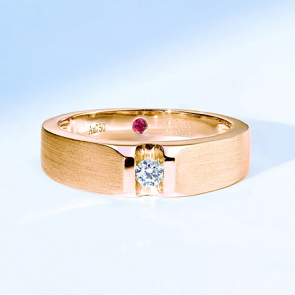 Solitaire Diamond Wedding Band with Ruby Signature
