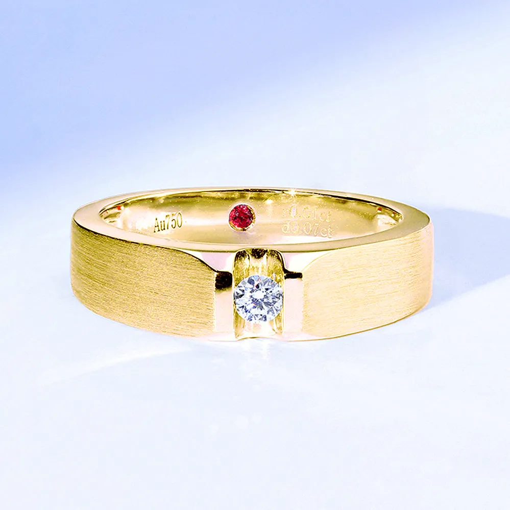 Solitaire Diamond Wedding Band with Ruby Signature
