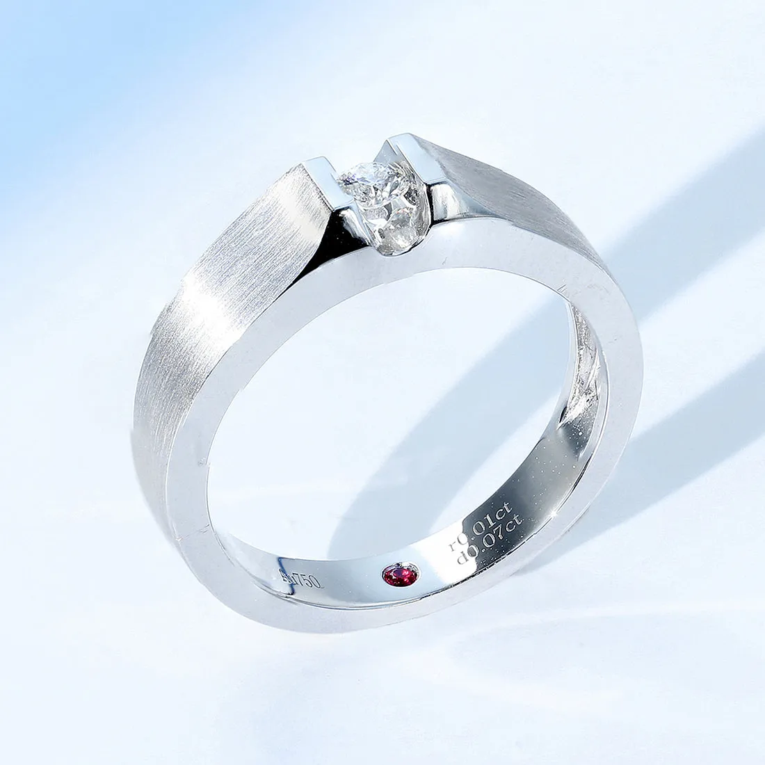 Solitaire Diamond Wedding Band with Ruby Signature