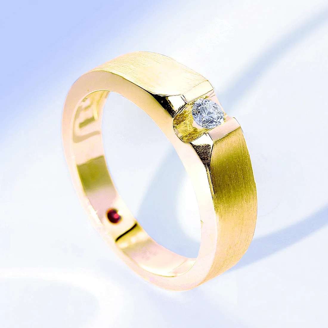 Solitaire Diamond Wedding Band with Ruby Signature