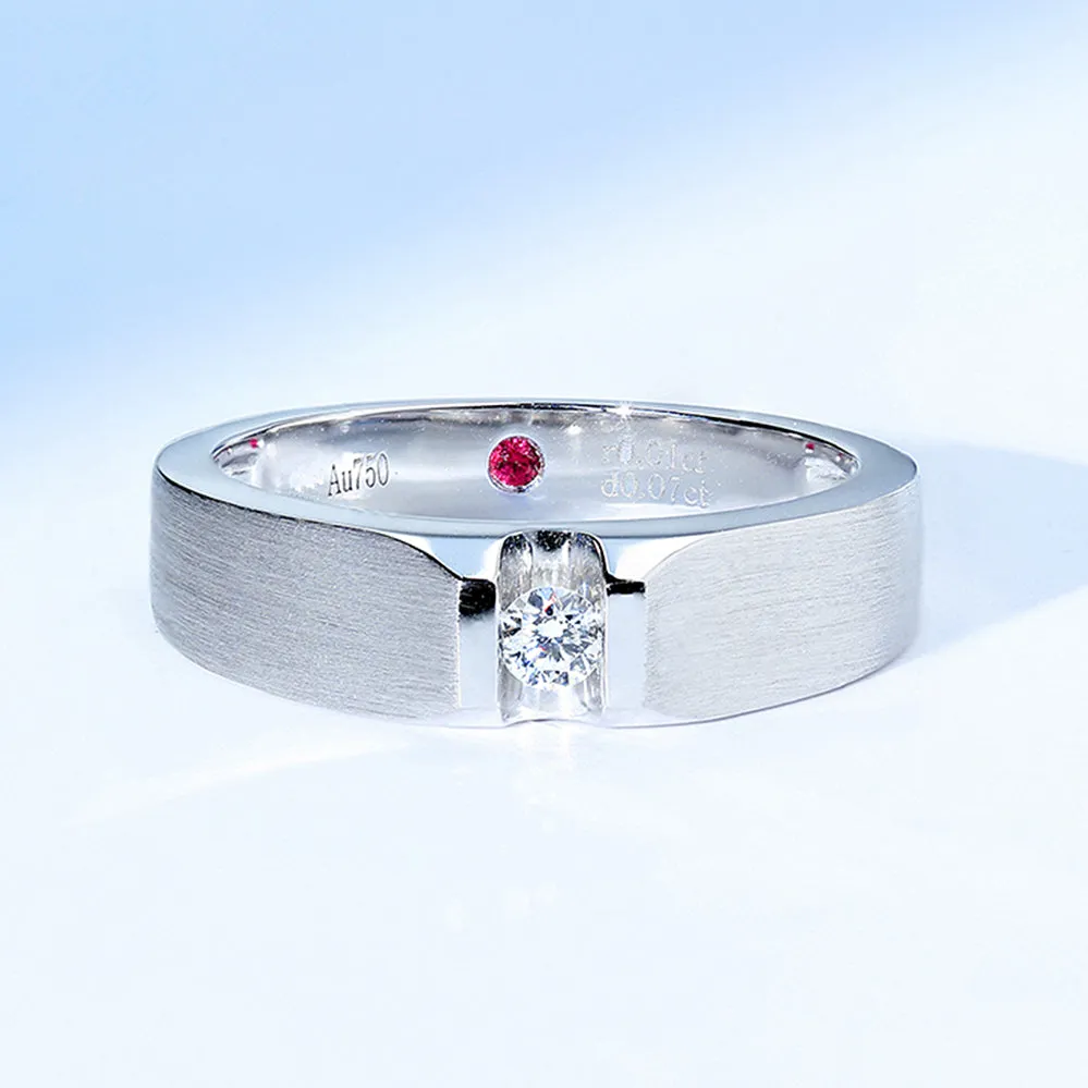 Solitaire Diamond Wedding Band with Ruby Signature
