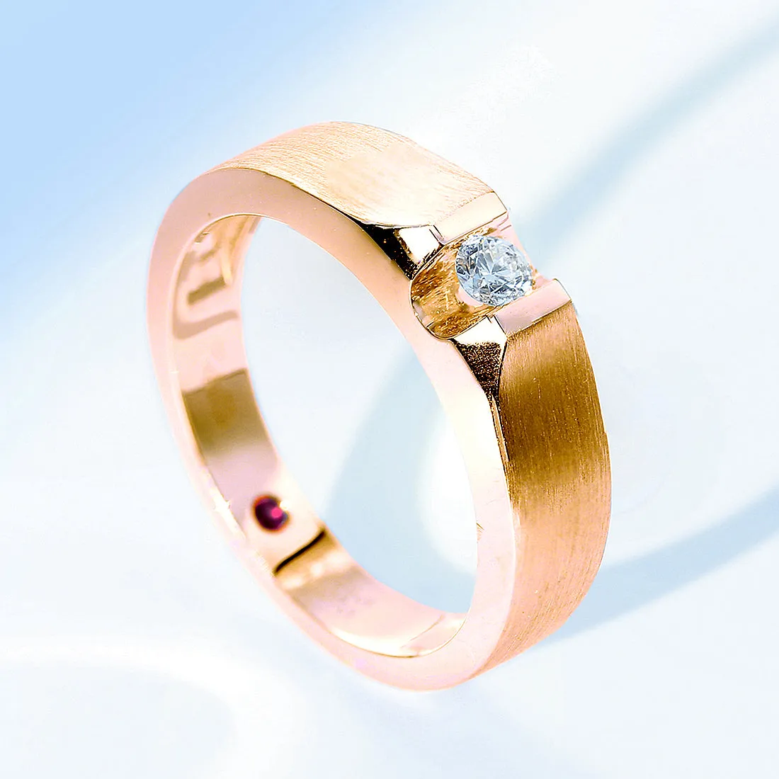 Solitaire Diamond Wedding Band with Ruby Signature