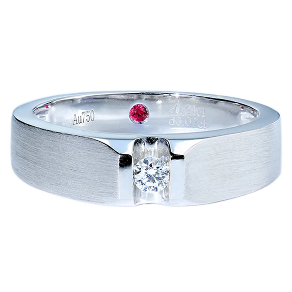 Solitaire Diamond Wedding Band with Ruby Signature
