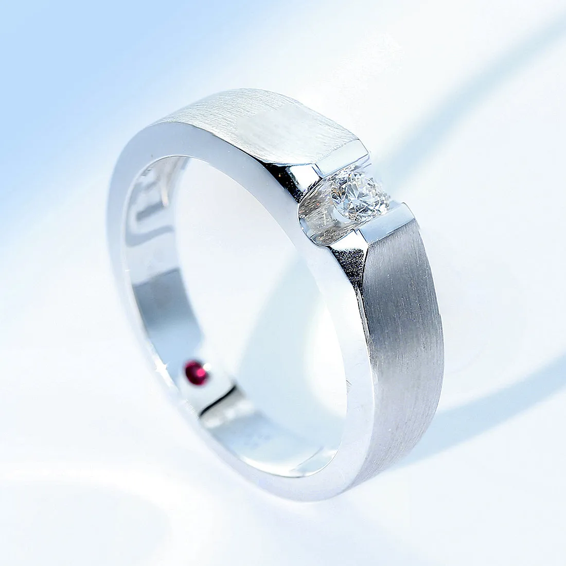 Solitaire Diamond Wedding Band with Ruby Signature
