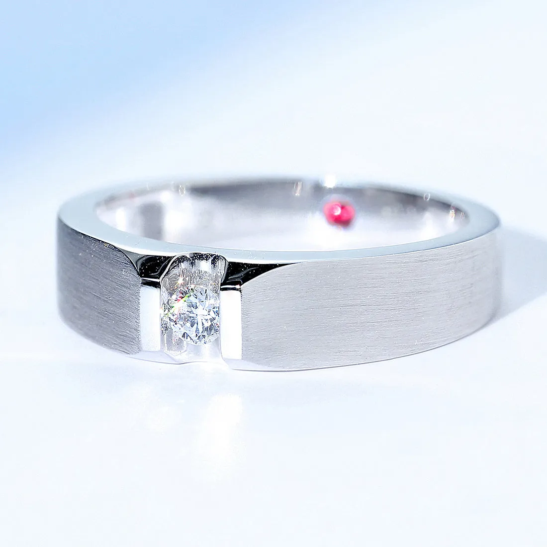 Solitaire Diamond Wedding Band with Ruby Signature