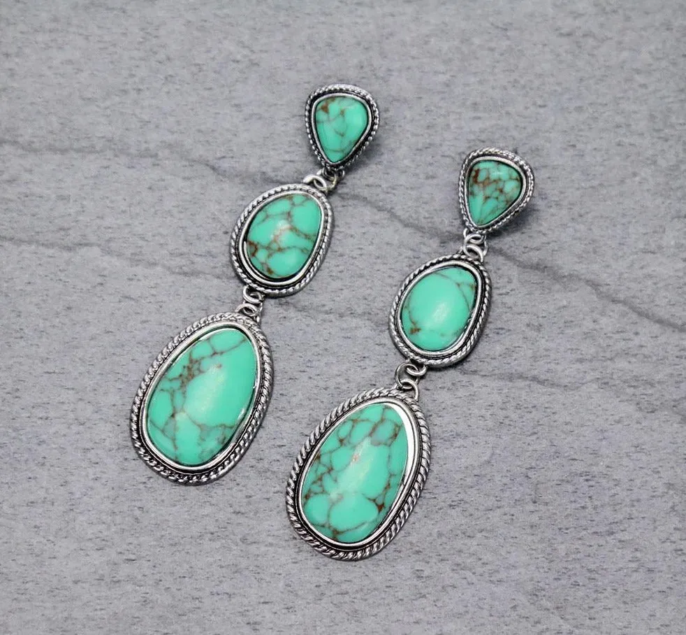 Stacie Triple Drop Stone Post Earrings