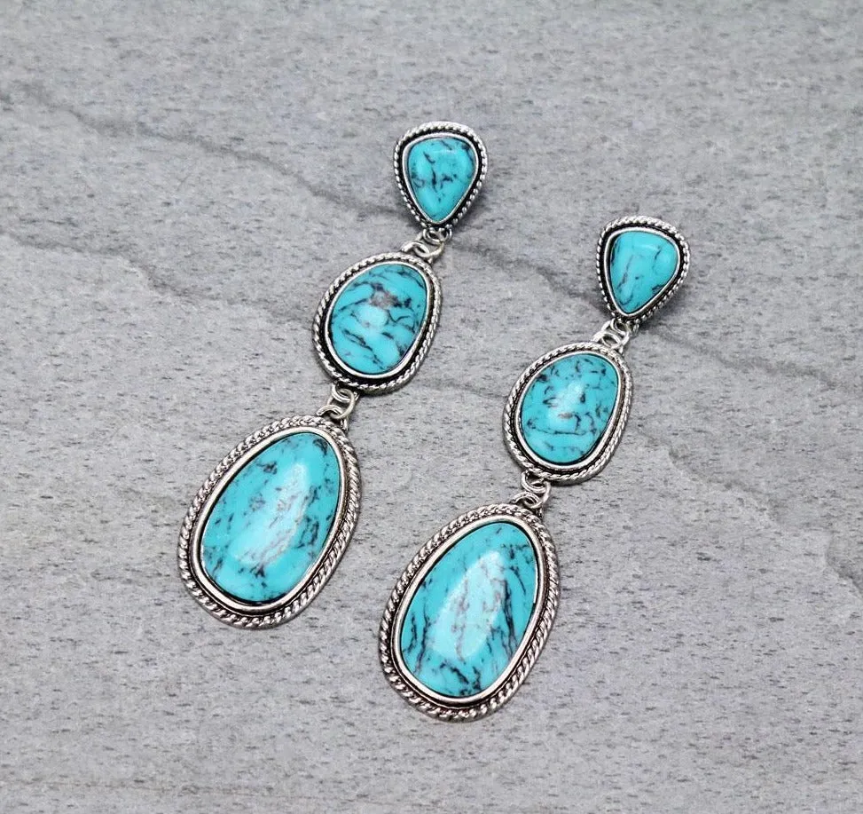 Stacie Triple Drop Stone Post Earrings
