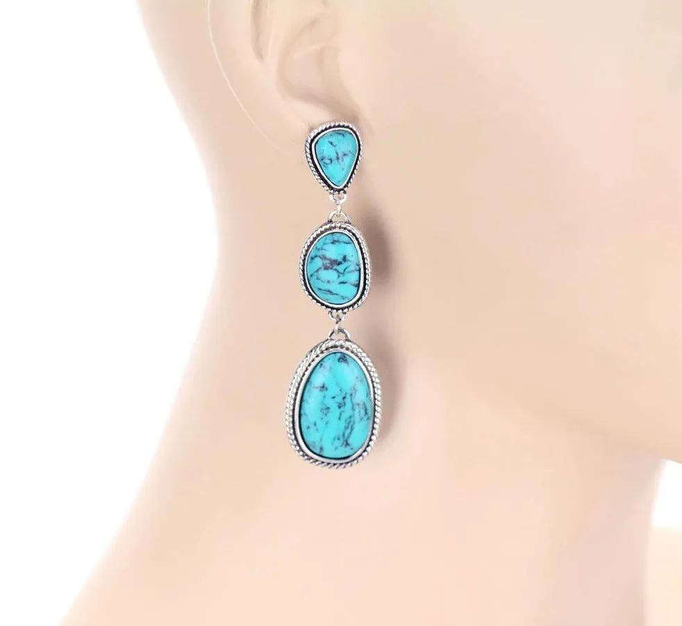Stacie Triple Drop Stone Post Earrings