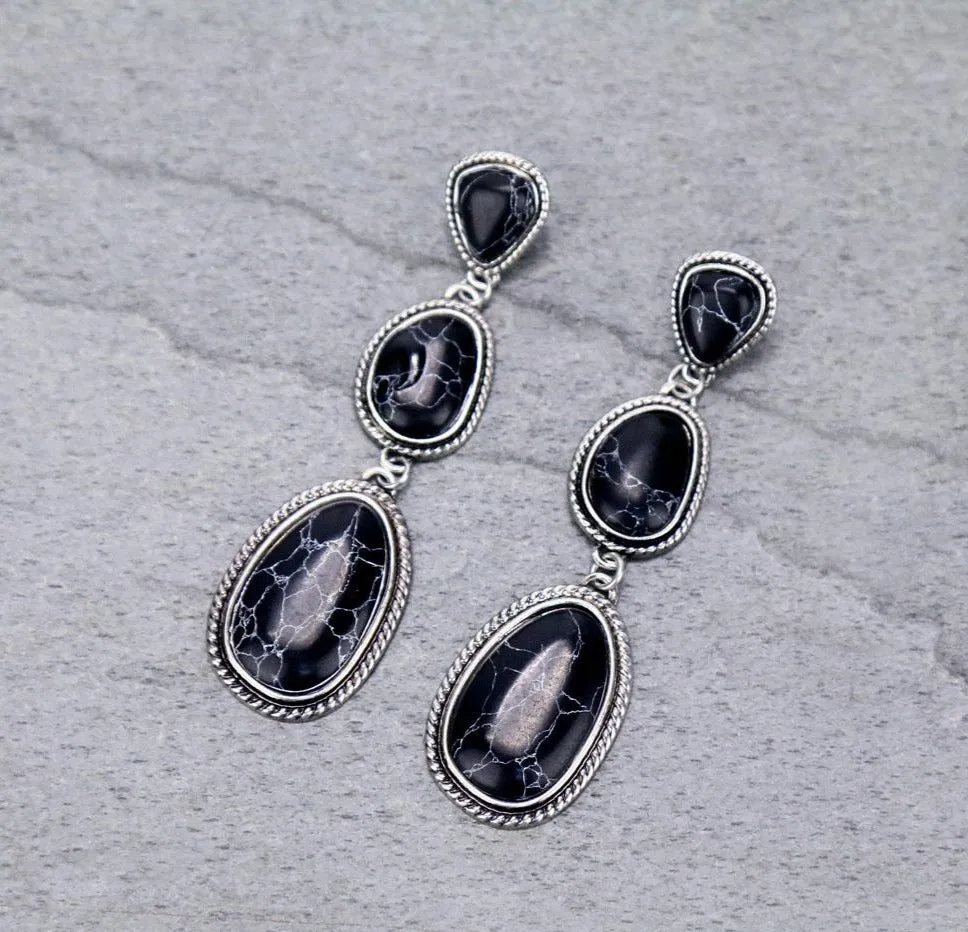 Stacie Triple Drop Stone Post Earrings