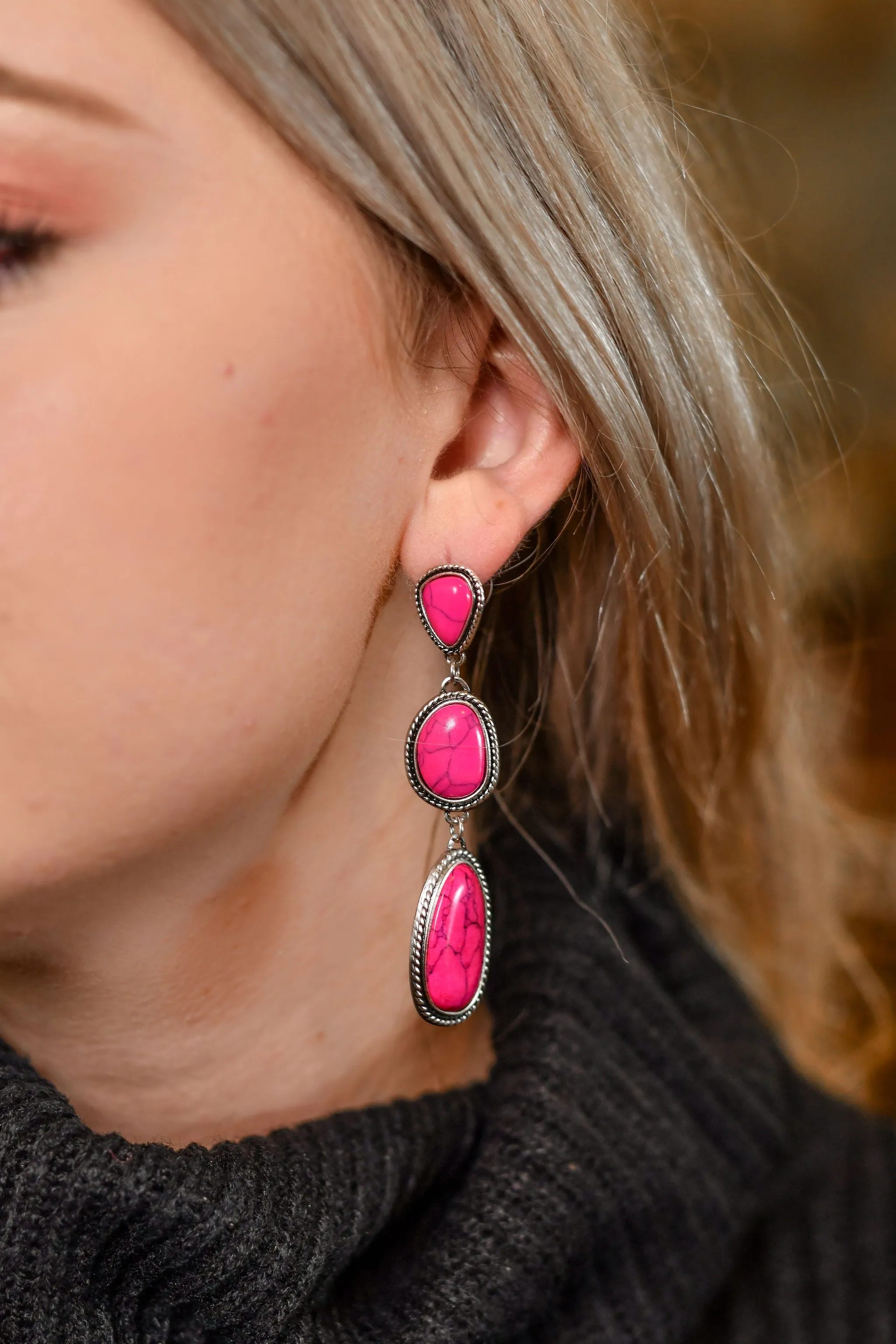 Stacie Triple Drop Stone Post Earrings