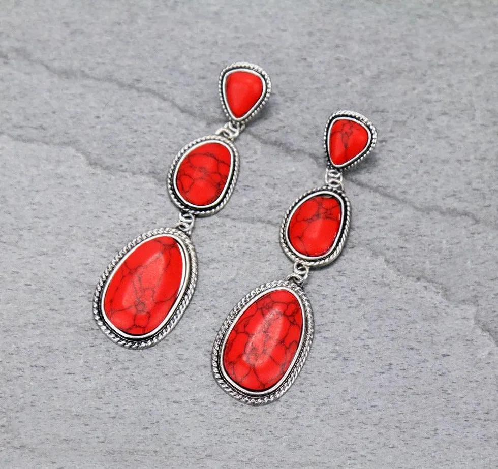 Stacie Triple Drop Stone Post Earrings